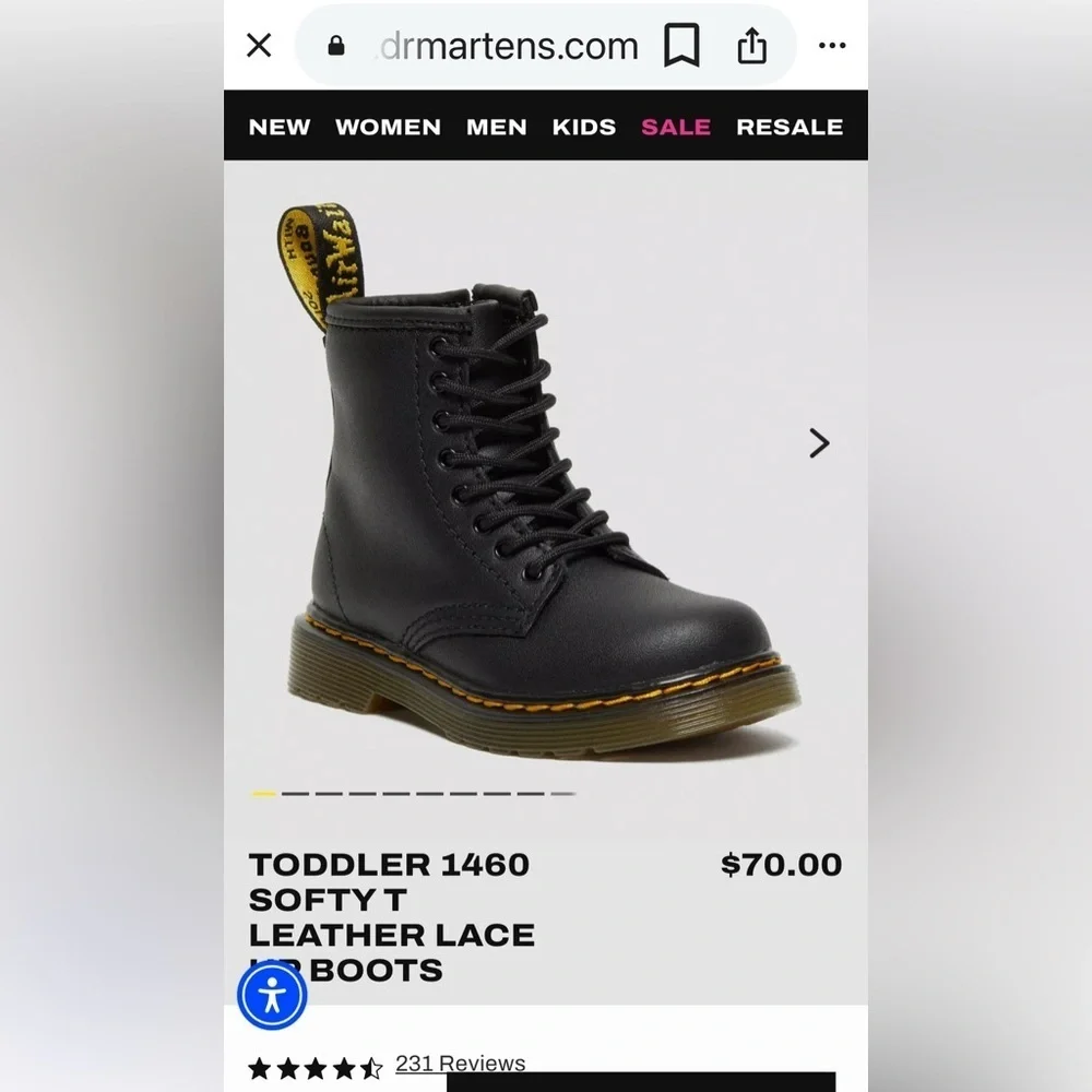 DR MARTENS TODDLER 1460 SOFTY T LEATHER LACE UP BOOTS US SIZE 7 ZIP SIDE NEW